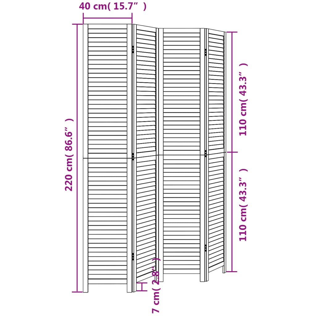 Kamerscherm met 6 panelen massief paulowniahout wit