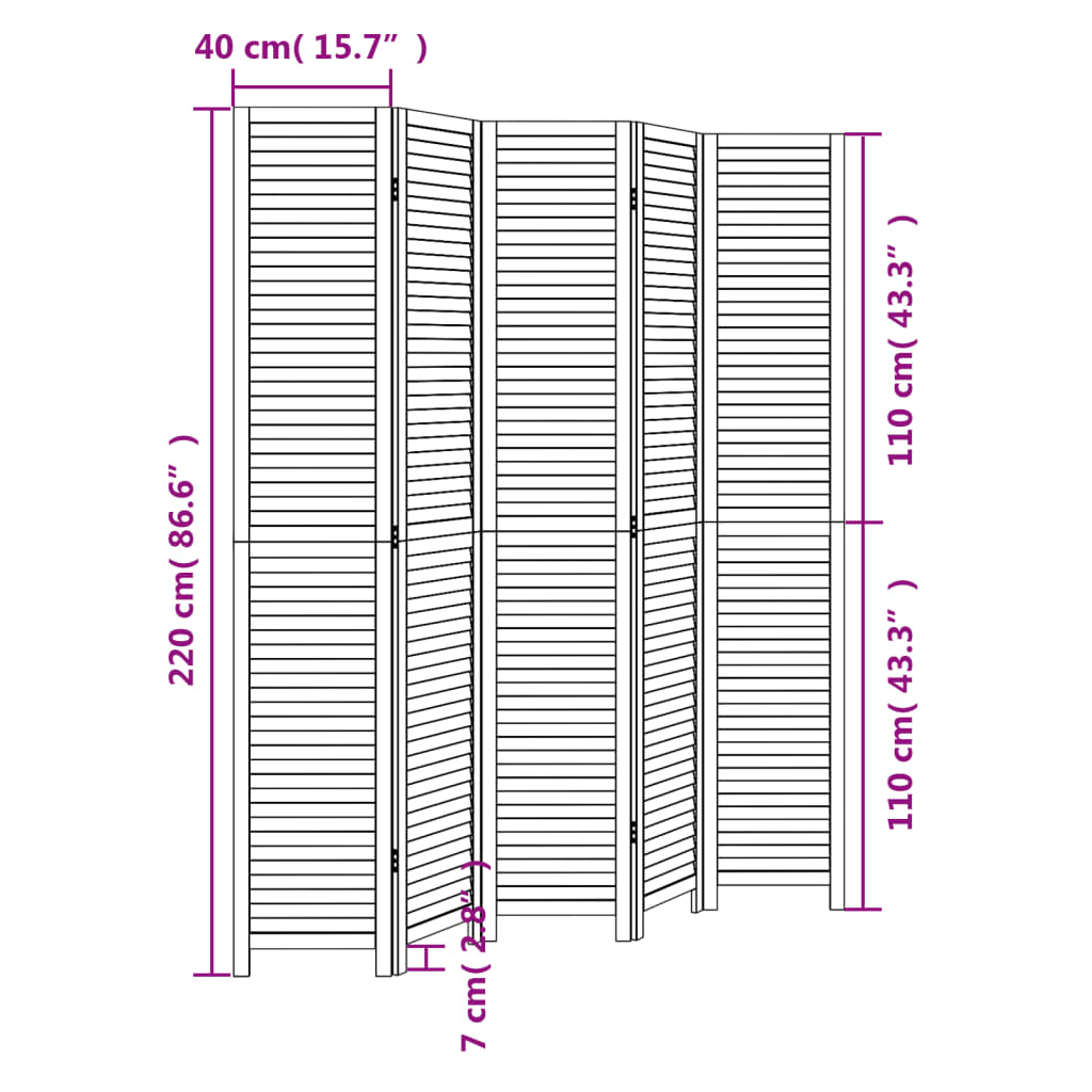 Kamerscherm met 6 panelen massief paulowniahout wit