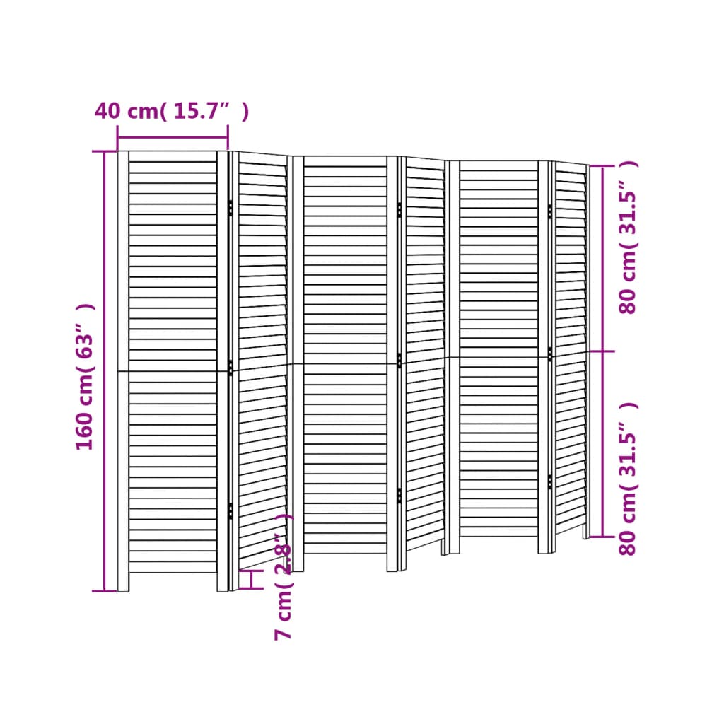 Kamerscherm met 6 panelen massief paulowniahout wit