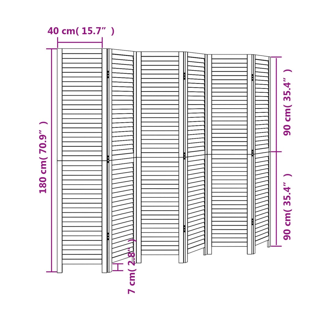 Kamerscherm met 6 panelen massief paulowniahout wit