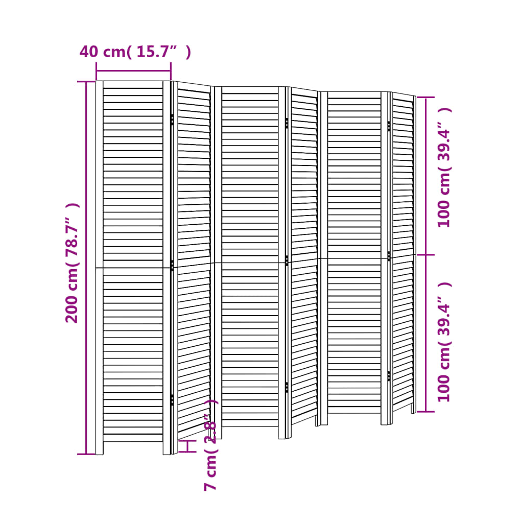 Kamerscherm met 6 panelen massief paulowniahout wit