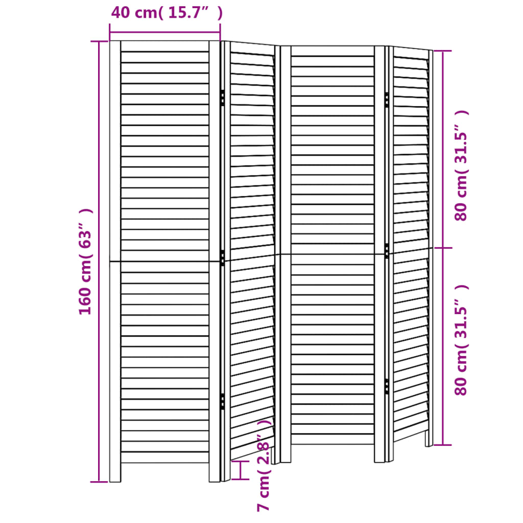 Kamerscherm met 4 panelen massief paulowniahout zwart