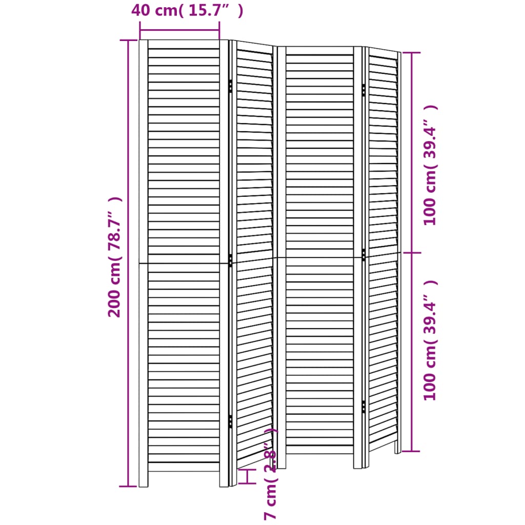 Kamerscherm met 4 panelen massief paulowniahout zwart