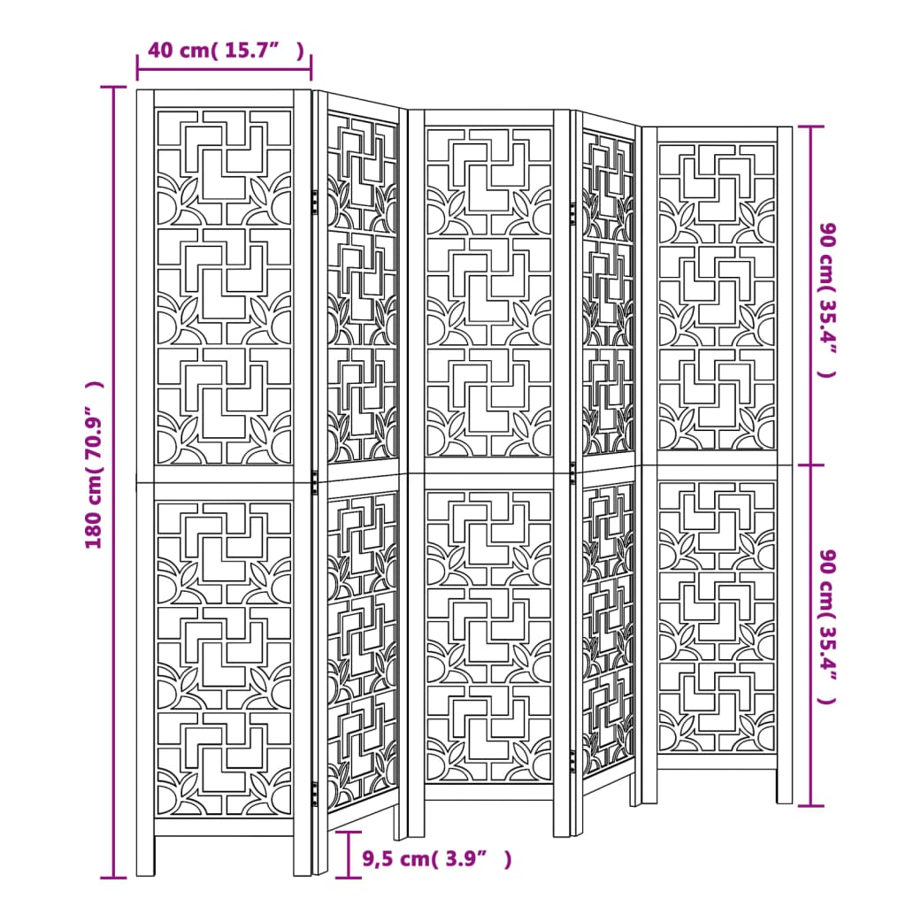 Kamerscherm met 4 panelen massief paulowniahout bruin