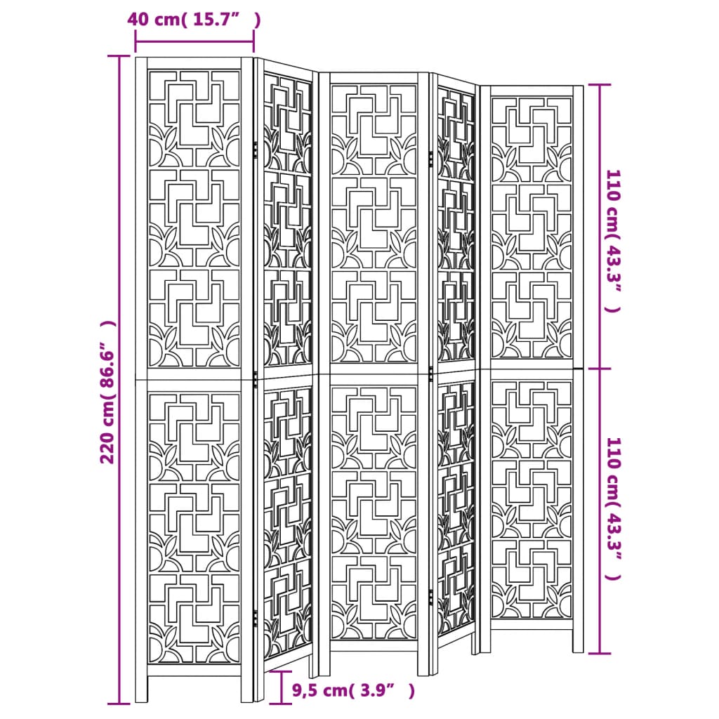 Kamerscherm met 4 panelen massief paulowniahout bruin