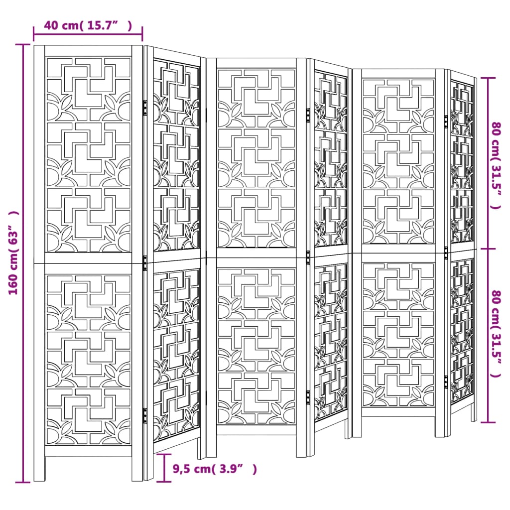 Kamerscherm met 4 panelen massief paulowniahout bruin