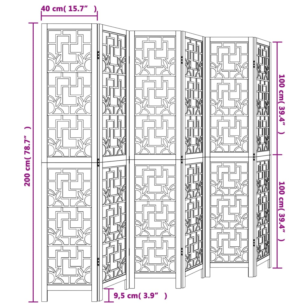 Kamerscherm met 4 panelen massief paulowniahout bruin