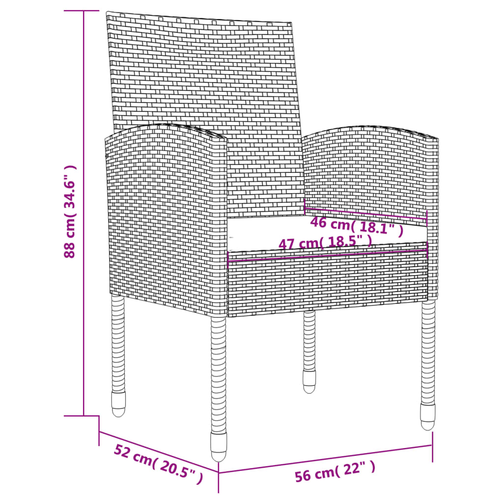 7-delige Tuinset poly rattan en staal zwart