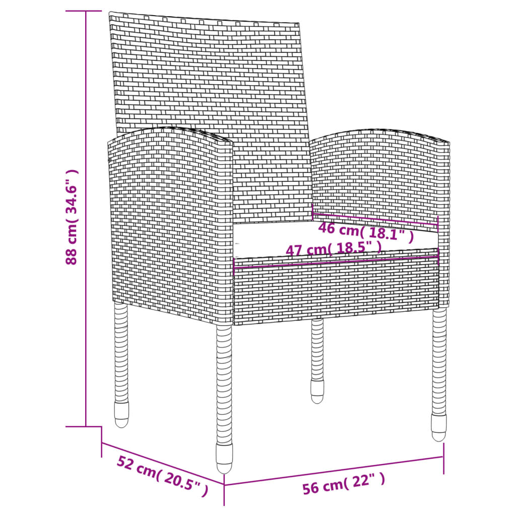 5-delige Tuinset poly rattan en staal zwart