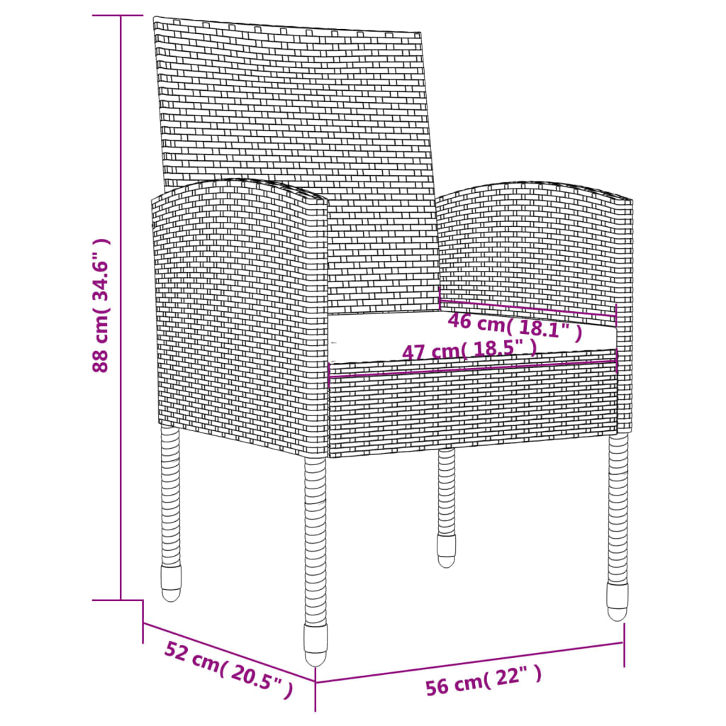 5-delige Tuinset poly rattan en staal zwart