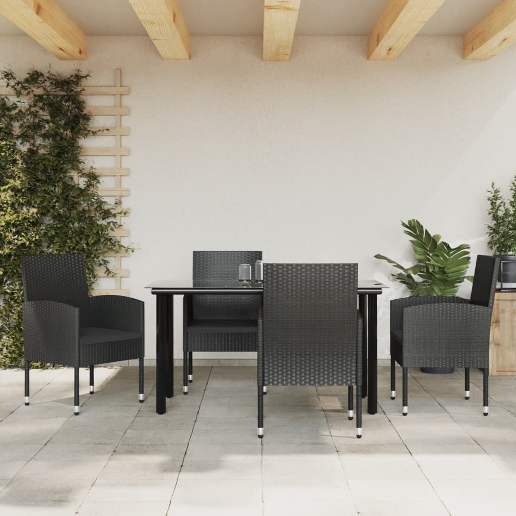 3-delige Tuinset poly rattan en staal zwart