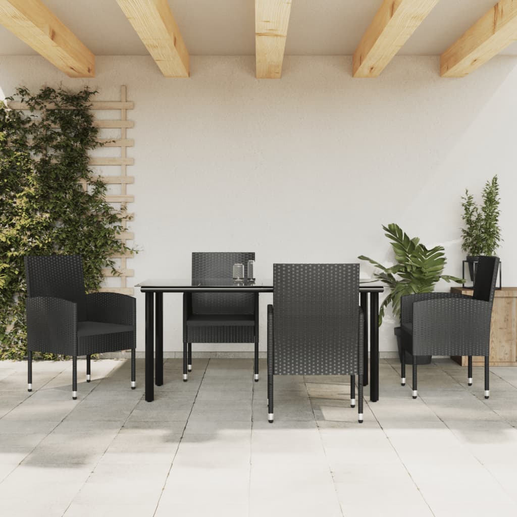 3-delige Tuinset poly rattan en staal zwart