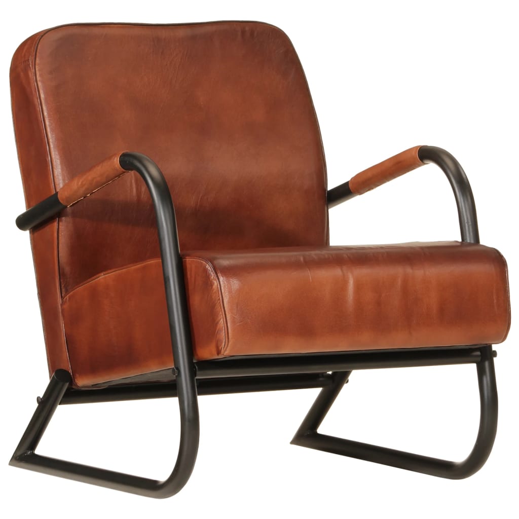 Fauteuil echt leer bruin