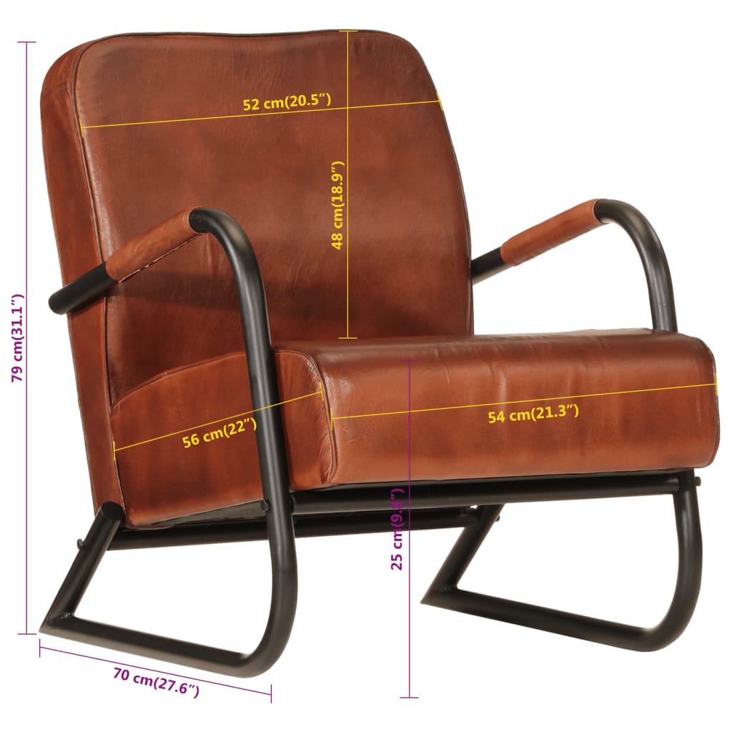 Fauteuil echt leer bruin