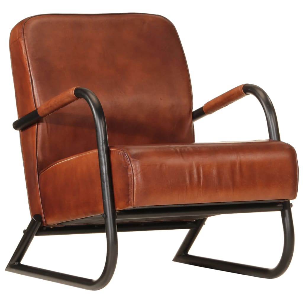 Fauteuil echt leer bruin