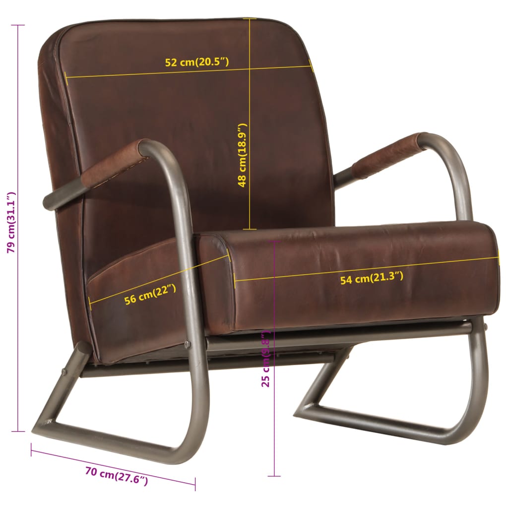 Fauteuil echt leer bruin