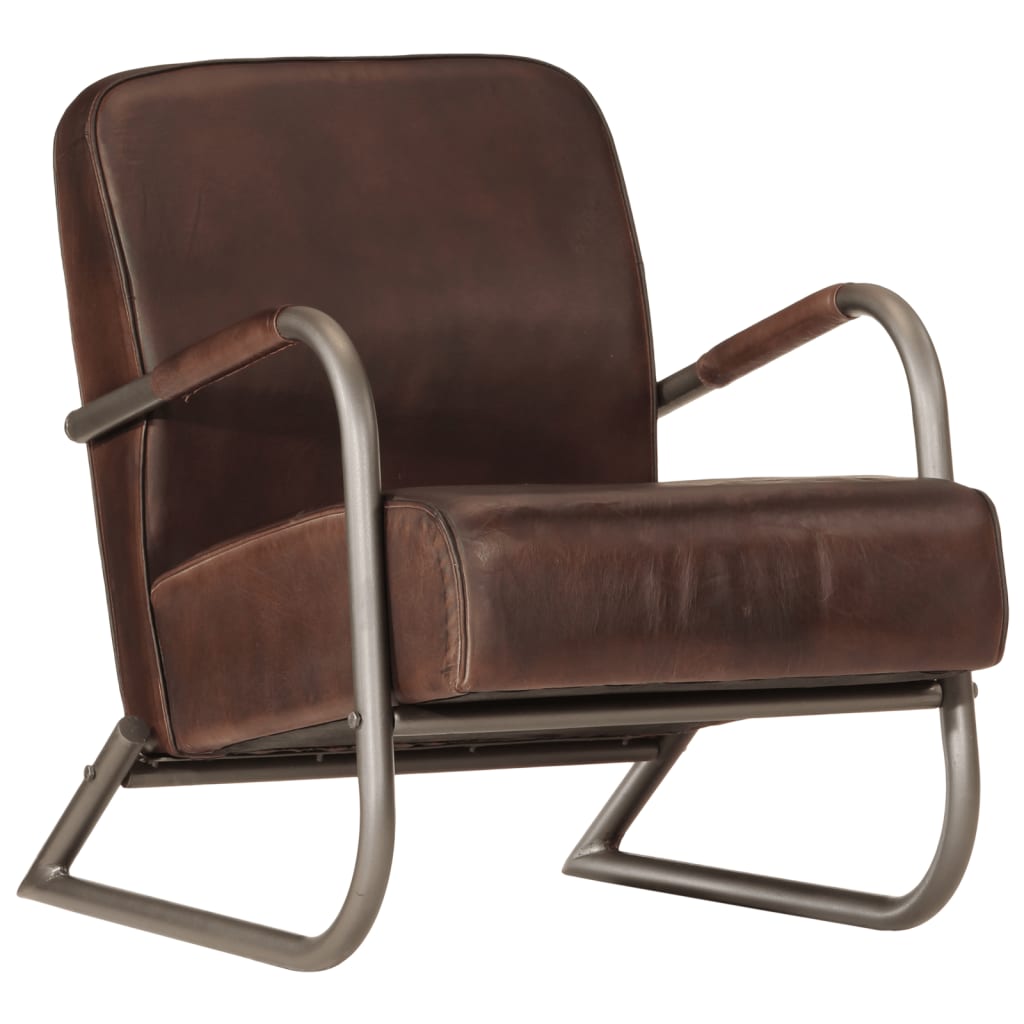 Fauteuil echt leer bruin