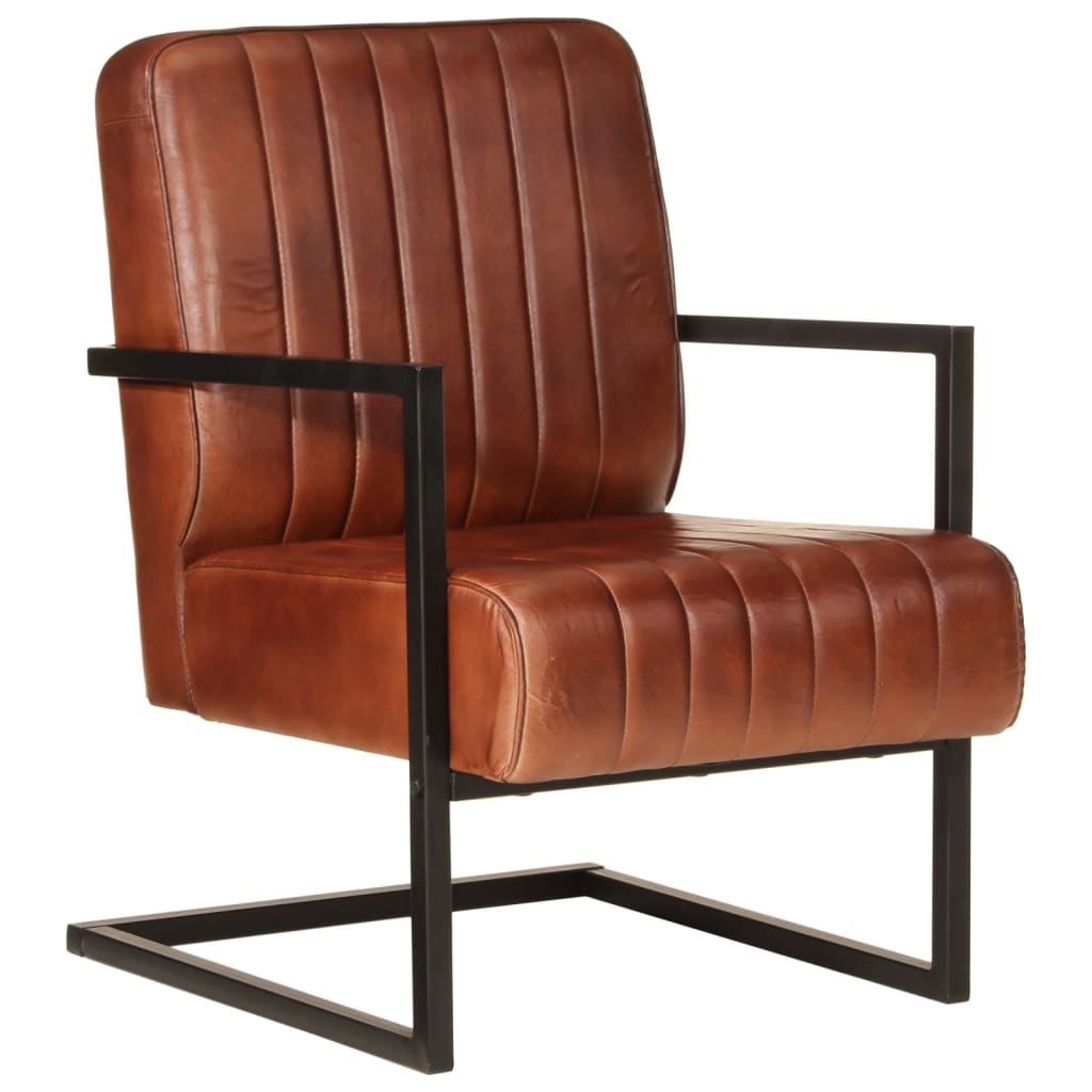 Fauteuil echt leer bruin