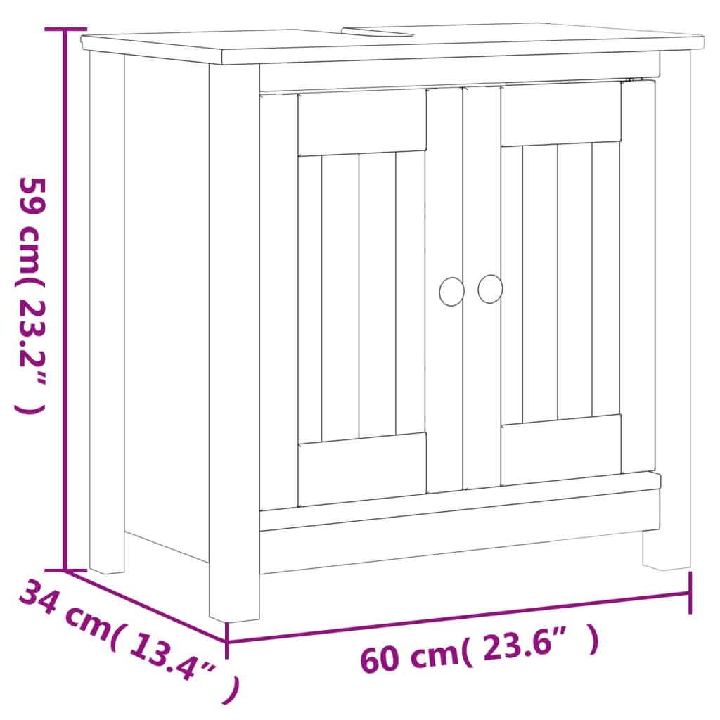 Wastafelkast BERG 60x34x59 cm massief grenenhout wit