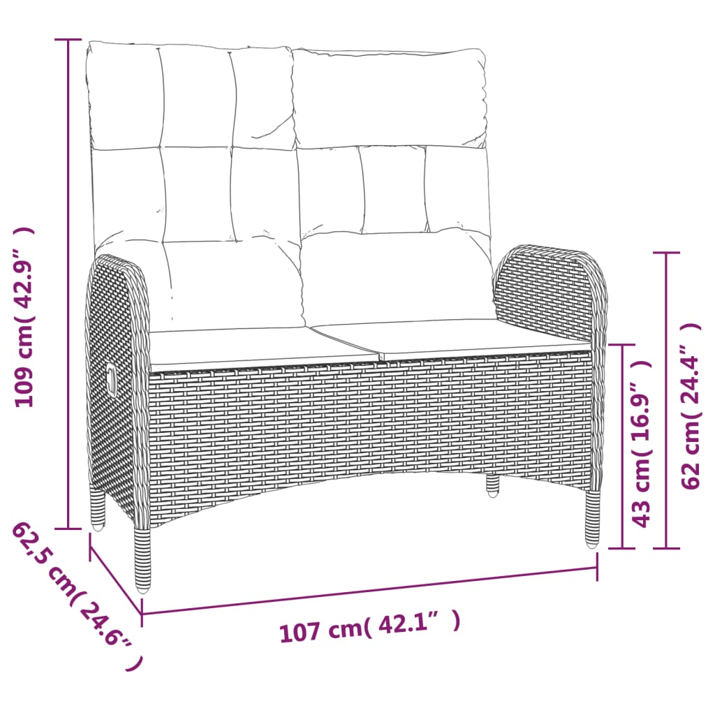 4-delige Tuinset met kussens poly rattan grijs