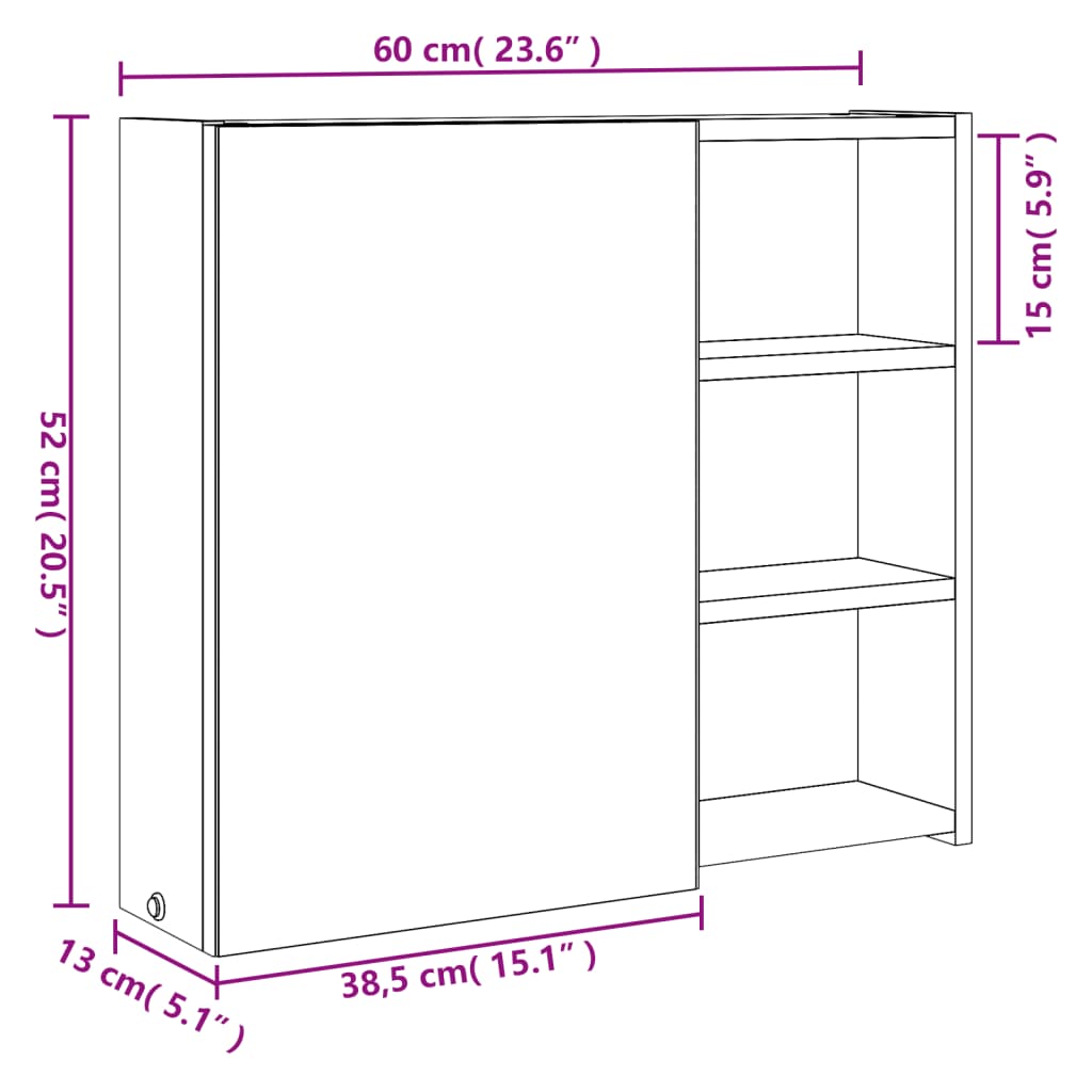 Badkamerkast met spiegel en LED 60x13x52 cm