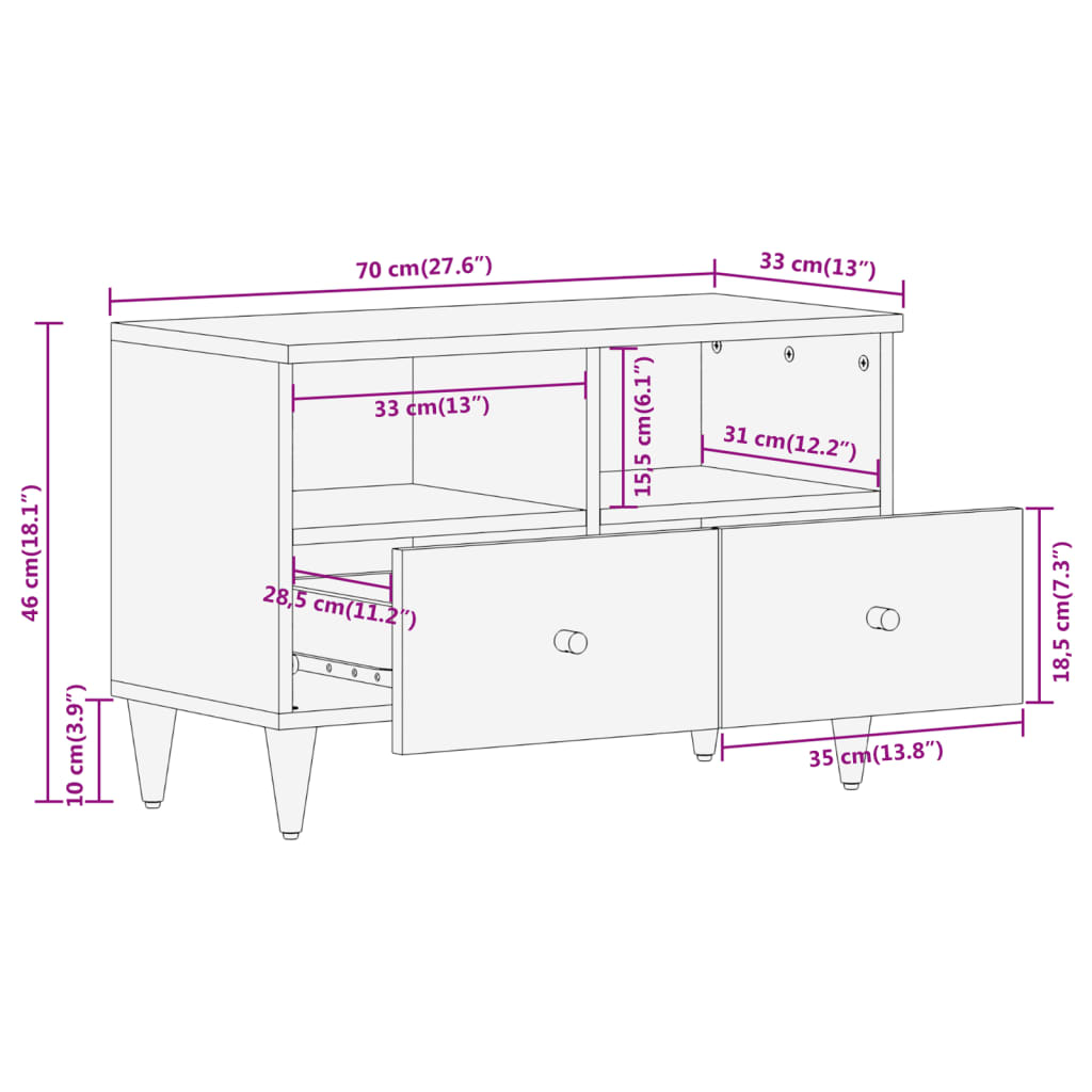 Tv-meubel 70x33x46 cm massief mangohout