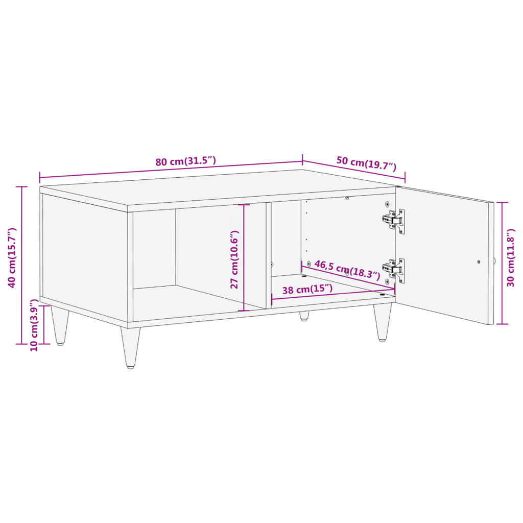 Salontafel 80x50x40 cm massief mangohout