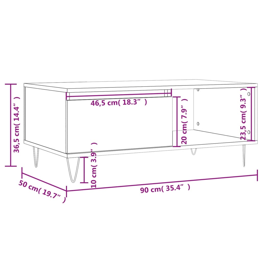 Salontafel 90x50x36,5 cm bewerkt hout