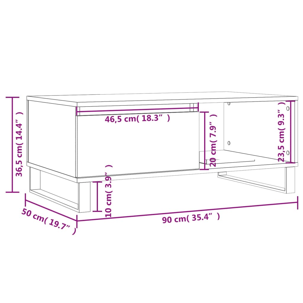 Salontafel 90x50x36,5 cm bewerkt hout eikenkleurig