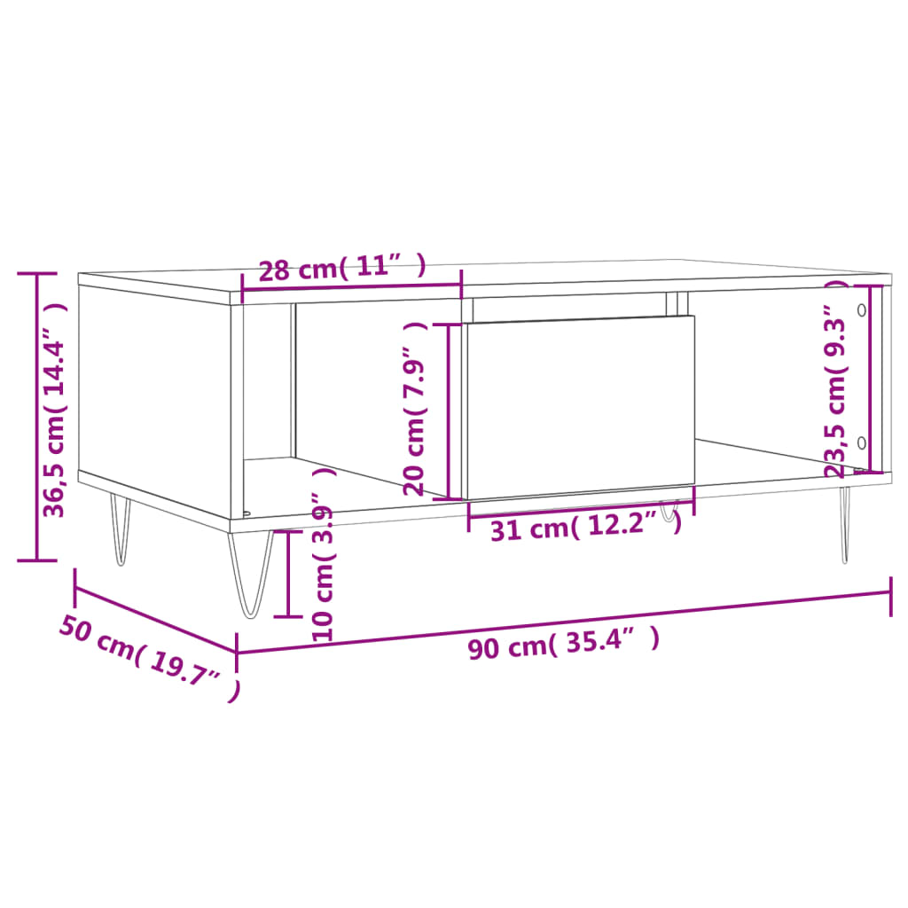 Salontafel 90x50x36,5 cm bewerkt hout