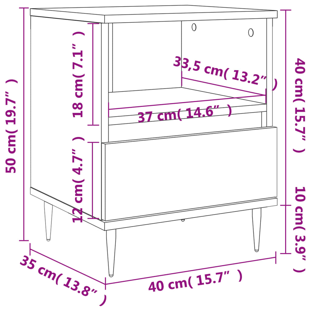 Nachtkastjes 2 st 40x35x50 cm bewerkt hout