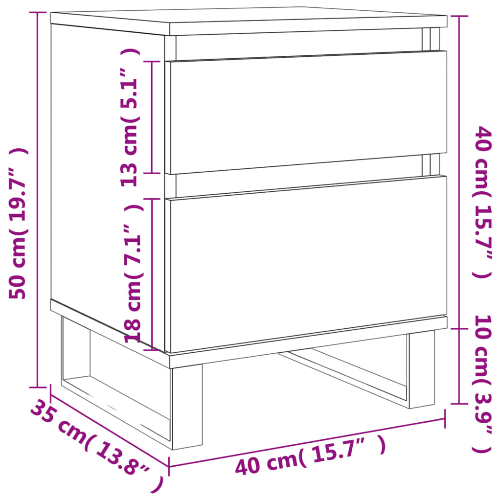 Nachtkastjes 2 st 40x35x50 cm bewerkt hout