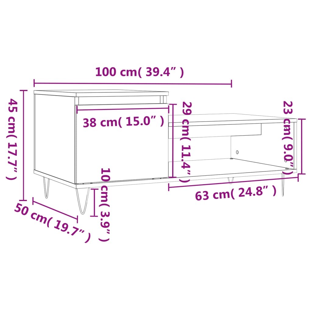 Salontafel 100x50x45 cm bewerkt hout