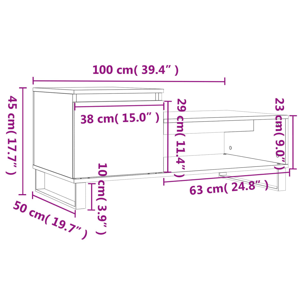 Salontafel 100x50x45 cm bewerkt hout