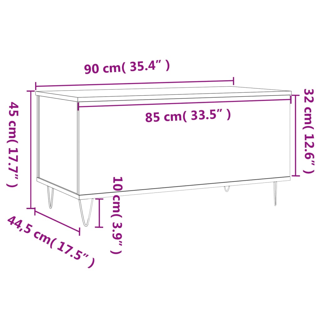 Salontafel 90x44,5x45 cm bewerkt hout eikenkleurig