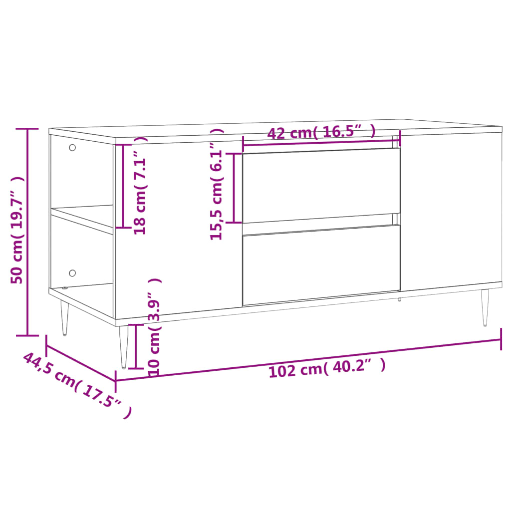 Salontafel 102x44,5x50 cm bewerkt hout