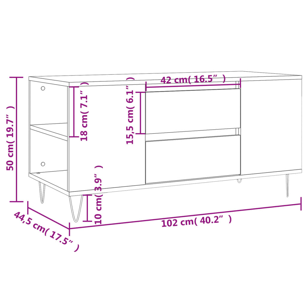 Salontafel 102x44,5x50 cm bewerkt hout bruin eikenkleur