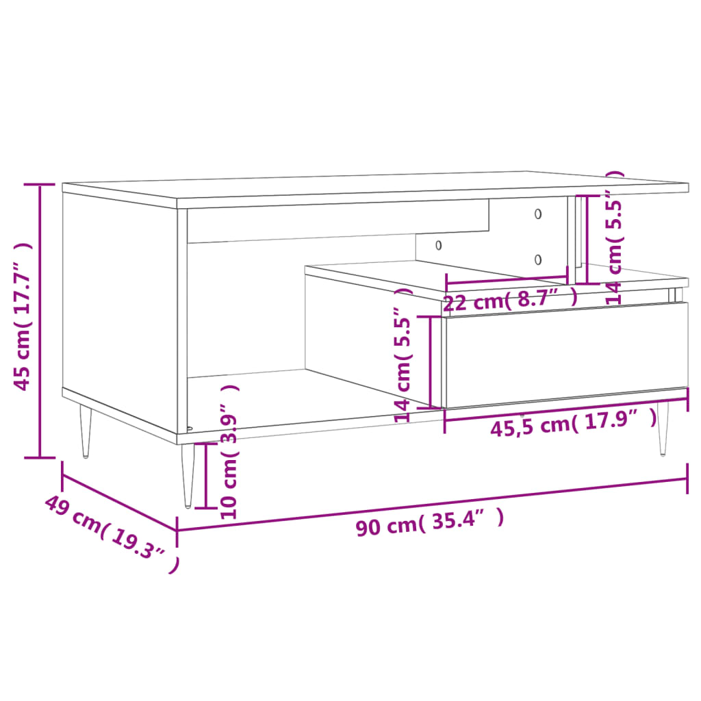 Salontafel 90x49x45 cm bewerkt hout