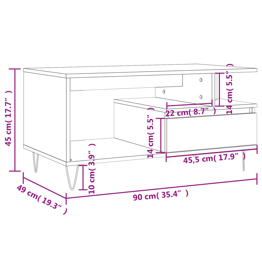 Salontafel 90x49x45 cm bewerkt hout eikenkleurig