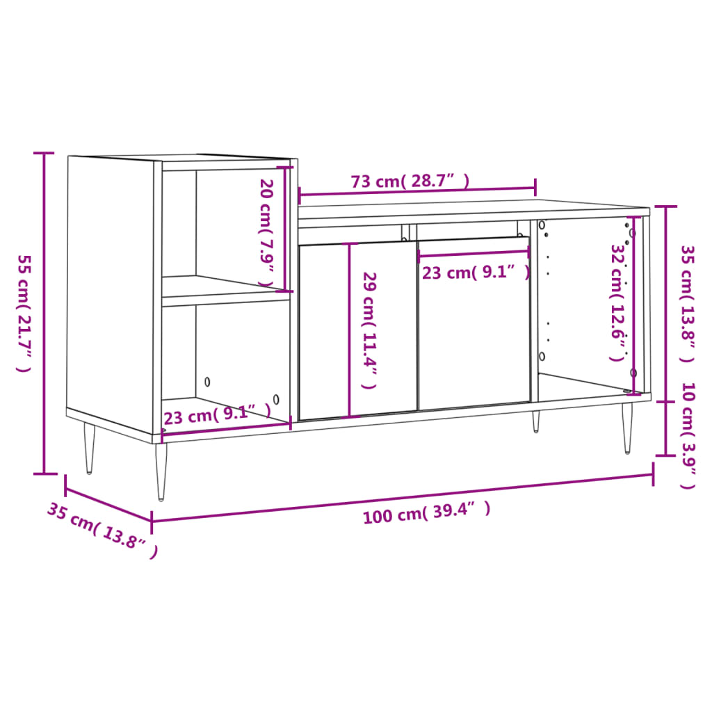 Tv-meubel 100x35x55 cm bewerkt hout