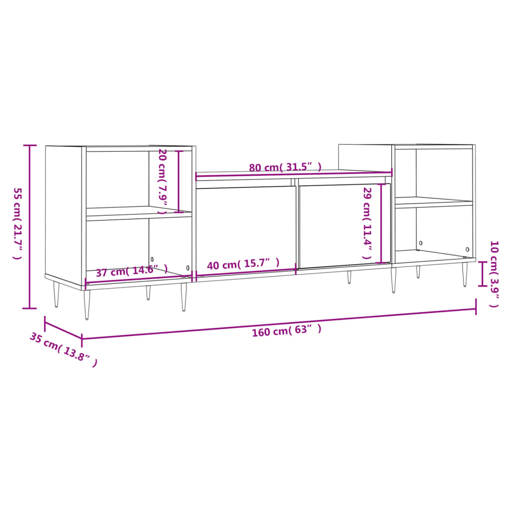 Tv-meubel 160x35x55 cm bewerkt hout