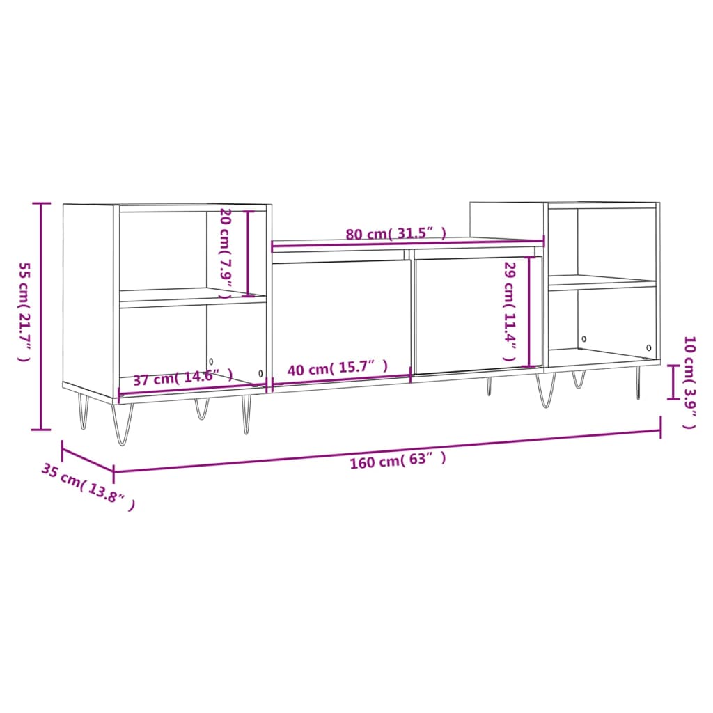 Tv-meubel 160x35x55 cm bewerkt hout