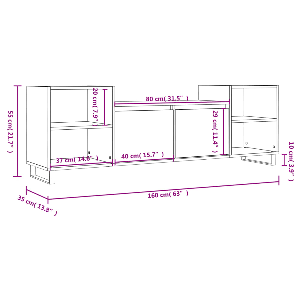 Tv-meubel 160x35x55 cm bewerkt hout eikenkleurig