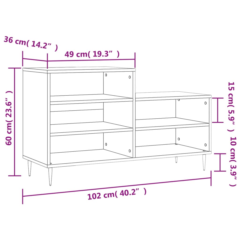 Schoenenkast 102x36x60 cm bewerkt hout