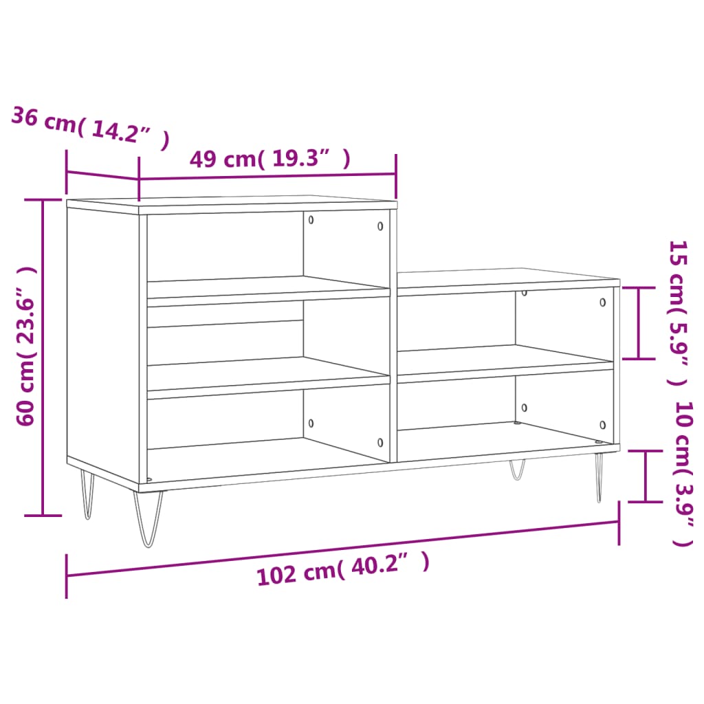 Schoenenkast 102x36x60 cm bewerkt hout