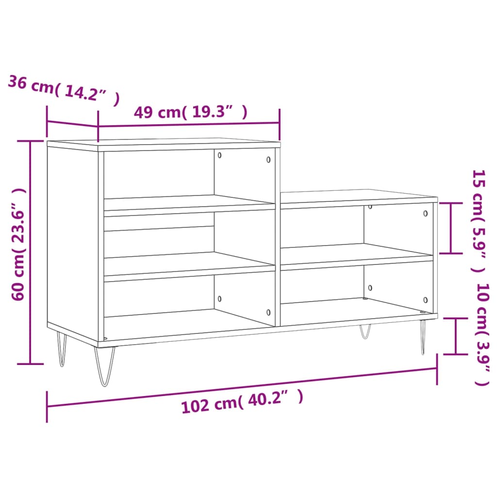 Schoenenkast 102x36x60 cm bewerkt hout