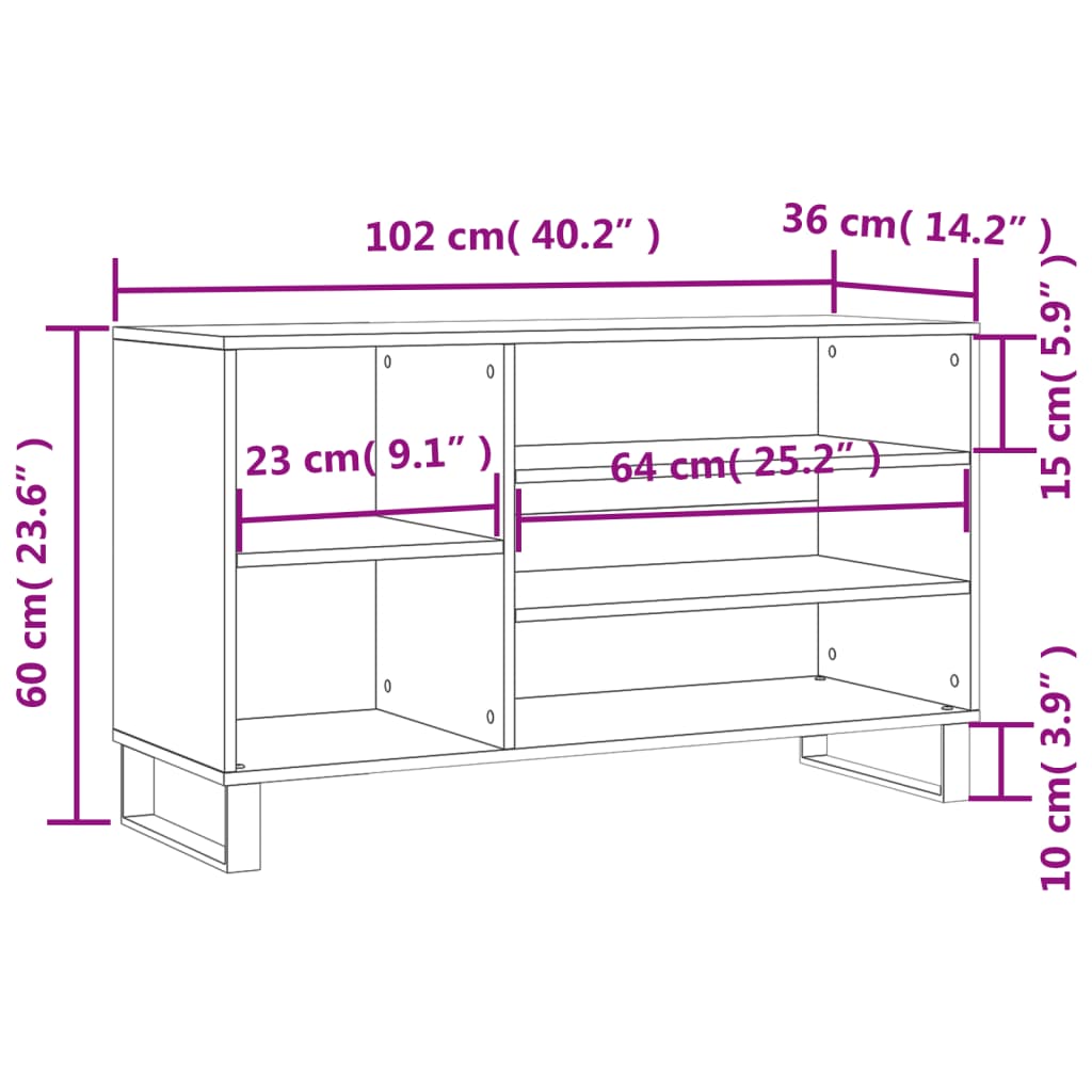 Schoenenkast 102x36x60 cm bewerkt hout