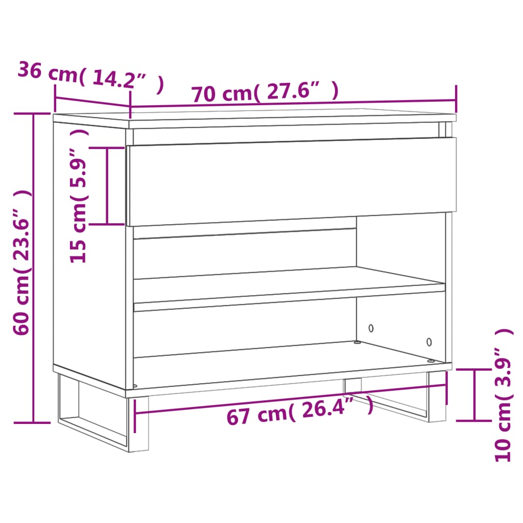 Schoenenkast 70x36x60 cm bewerkt hout eikenkleurig