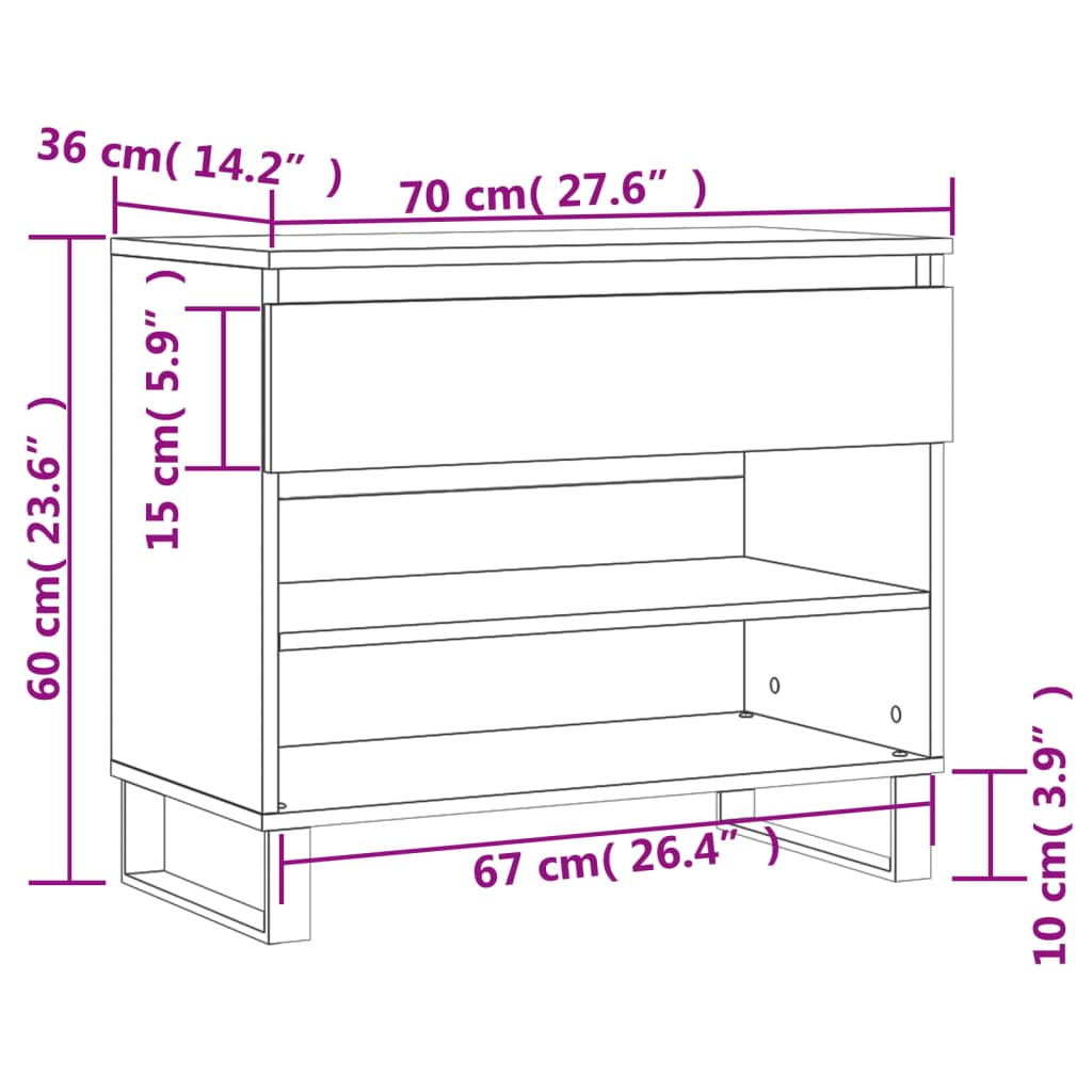 Schoenenkast 70x36x60 cm bewerkt hout eikenkleurig