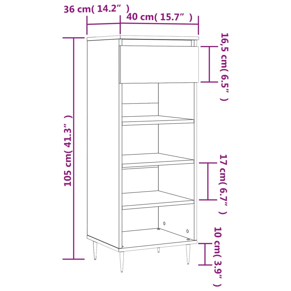 Schoenenkast 40x36x105 cm bewerkt hout eikenkleurig